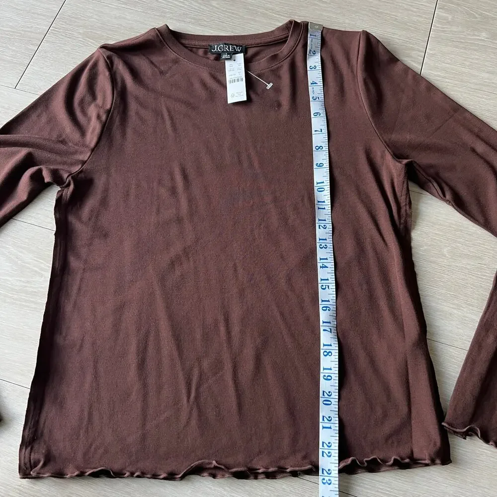 J Crew Refined Rib Long Sleeve Shirt With Button Cuffs Large Brown